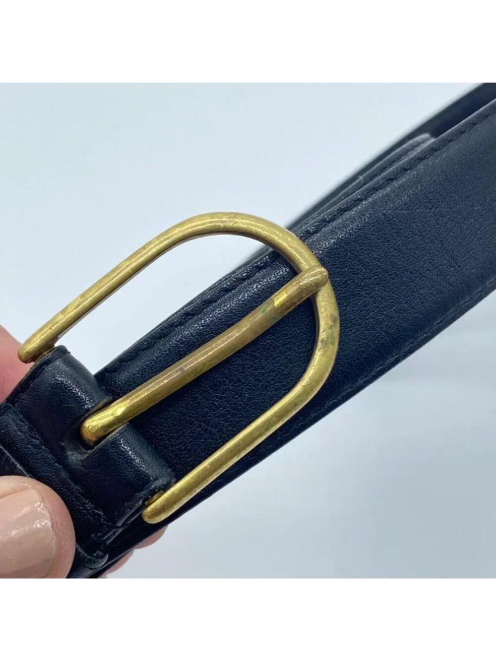 Black Leather Belt Brass Buckle Size 34